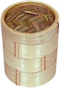3-tier steam basket (5 inches) with lid set Bamboo Dim Sum Steamer Basket for Traditional Dumpling Cooking Vegetables Bao Buns Fish Meat Steamer