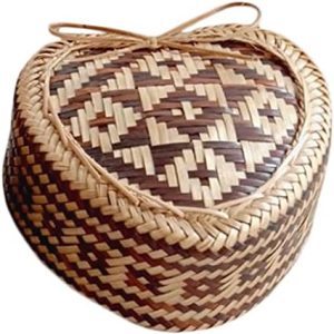 Bamboo Sticky Rice Basket - 100% Food Safe Heart Shaped Sticky Rice Basket - Bamboo Steamer Stylish Addition to Any Kitchen - Ideal for Meal Preparation & Health-Conscious Foodies (5 Inches)