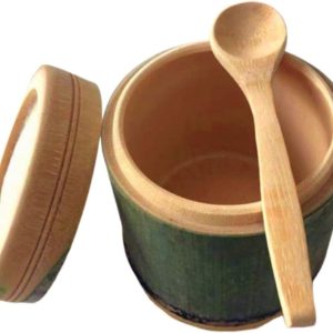Fresh Made Natural Bamboo Tube Rice Bowl Steamer with Lid Barrel Steamed Egg Rice Snack,with Spoon,(XL/Dia.11~13cm/H 14cm),1 Sets