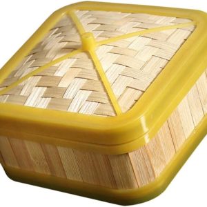 Asian Steamer Basket Bamboo Steamer with Plastic Banding Square Steamer Basket 7inch Kitchen Cooking for Vegetables Dim Sum Dumplings Buns Chicken Fish Meat 2pcs Bamboo Rice Steamer