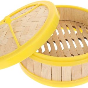 Bamboo Steamer,Bamboo Steamer Basket with Lid,4.5 Inch Wooden Basket,Steam Basket,Multi-use for Steamed Buns, Dim Sum, Veggies,Fish,Stackable,Space-Efficient