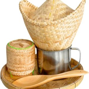 6-Piece Mini Sticky Rice Steamer Set - Bamboo Basket & Thai Rice Cooker, Portable for Camping