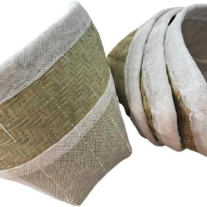 Bamboo and Cotton Sticky Rice Steamer Basket Set, Traditional Thai Kitchen Cookware, White