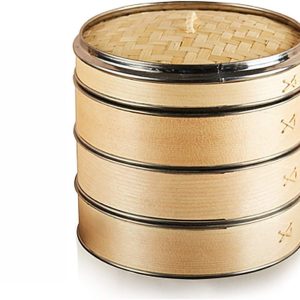 Dim Sum Bamboo Steamer, Stainless Steel Food Steamer - Steel Ring Reinforcement Steamer Basket, No Paint, No Smell, Water and Splash,21cm/8.27"
