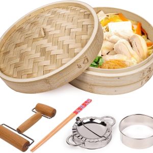Dumpling Bamboo Steamers 10 Inch Natural Bamboo Steamer Basket Vegetable Food Steamer for Cooking - Steam Pot Basket for Dim Sum Dumplings Buns Seafoods Rice Asian Foods