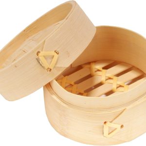 3 Inch Mini Bamboo Dim Sum Dumpling Steamer Basket for Dessert Party Favors Wedding Birthday Home Decorations Supplies, 10 Pieces